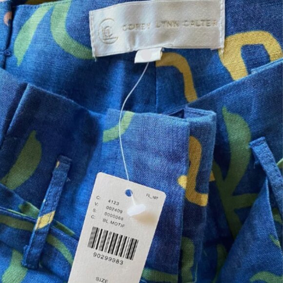 Brand New Corey Lynn Calter Linen Tropical Printed Wide-Leg Pants - Picture 7 of 9